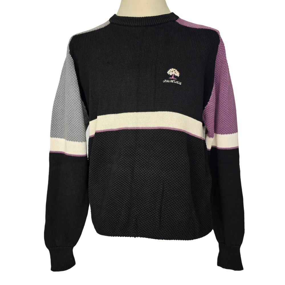 Vintage Color Block Golf Sweater Avalon Lakes Knit Crewneck Size L Made In USA